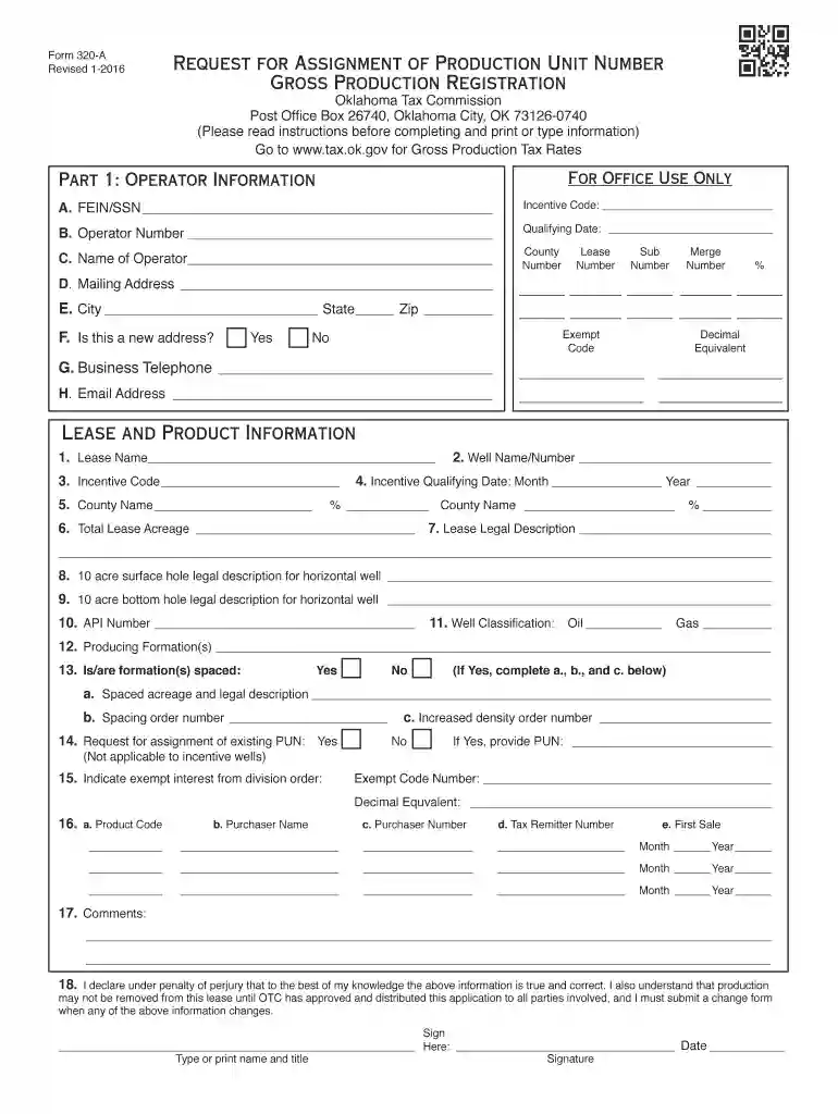 state of oklahoma 320a 2016 form Preview on Page 1