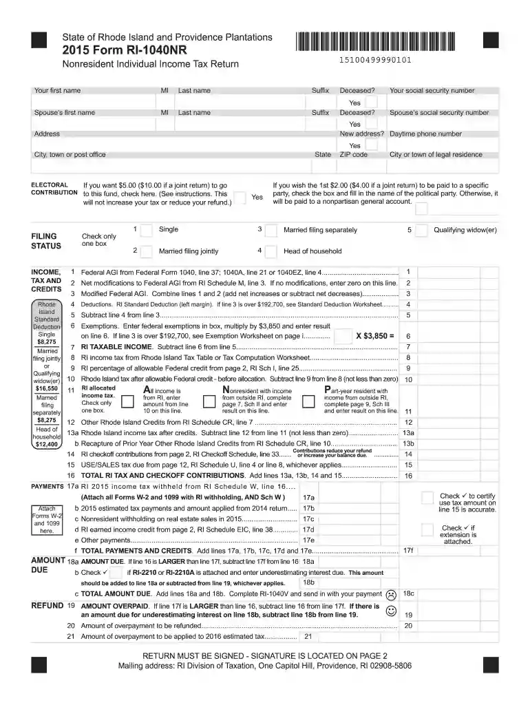 2015 rhode island form Preview on Page 1