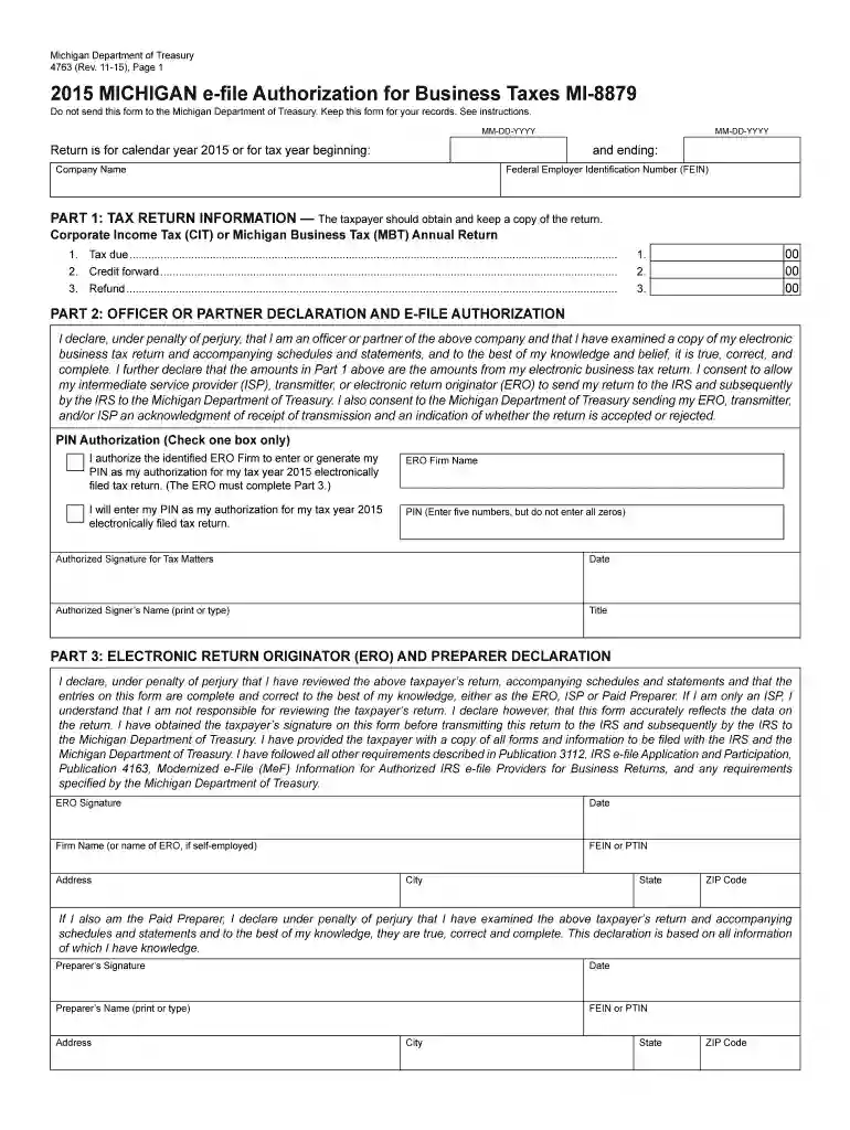 michigan form 4763 2015 Preview on Page 1