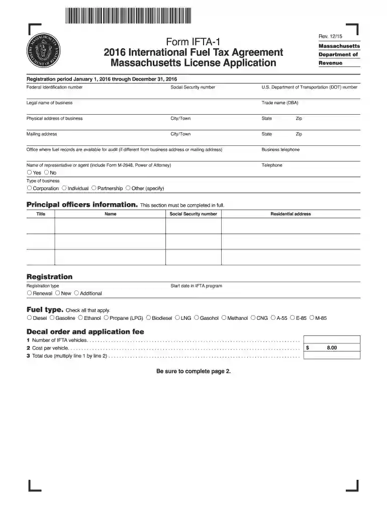massachusetts ifta 2016 form Preview on Page 1