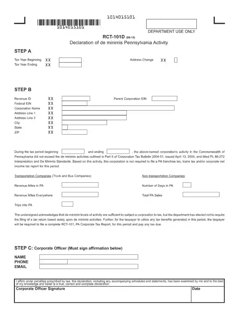 rct 101d 2015 form Preview on Page 1