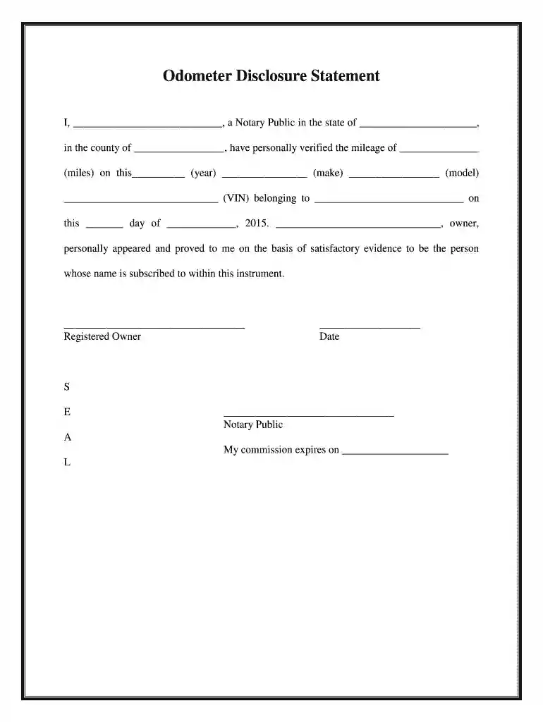 notarized odometer statement Preview on Page 1
