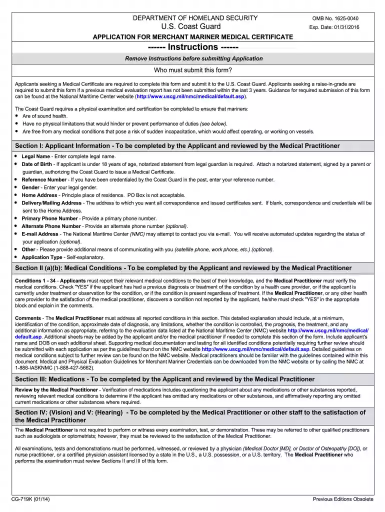 uscg medical 2014 form Preview on Page 1