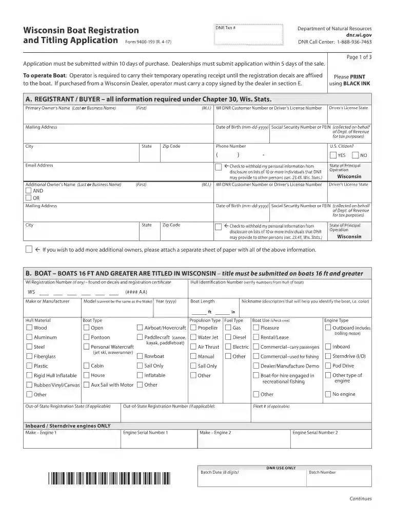 wisconsin dnr boat registration Preview on Page 1