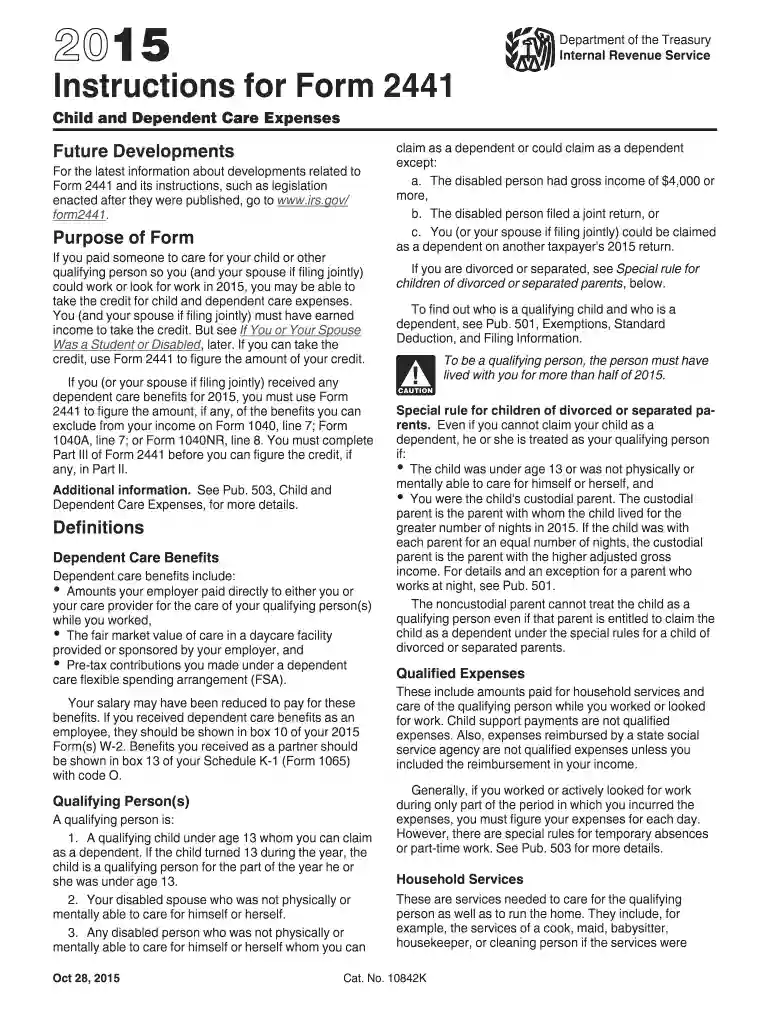 2015 irs instructions 2441 form Preview on Page 1