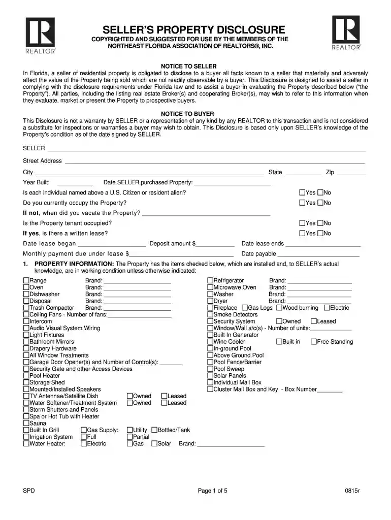 florida sellers disclosure form 2023 Preview on Page 1