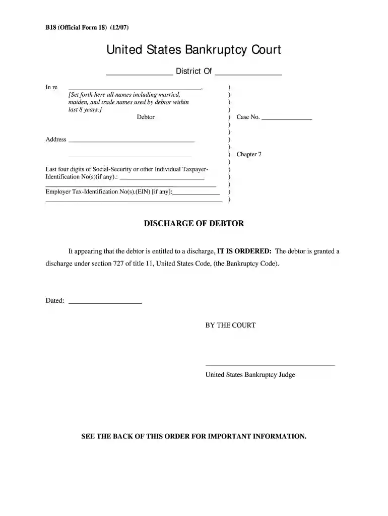 bankruptcy discharge order Preview on Page 1