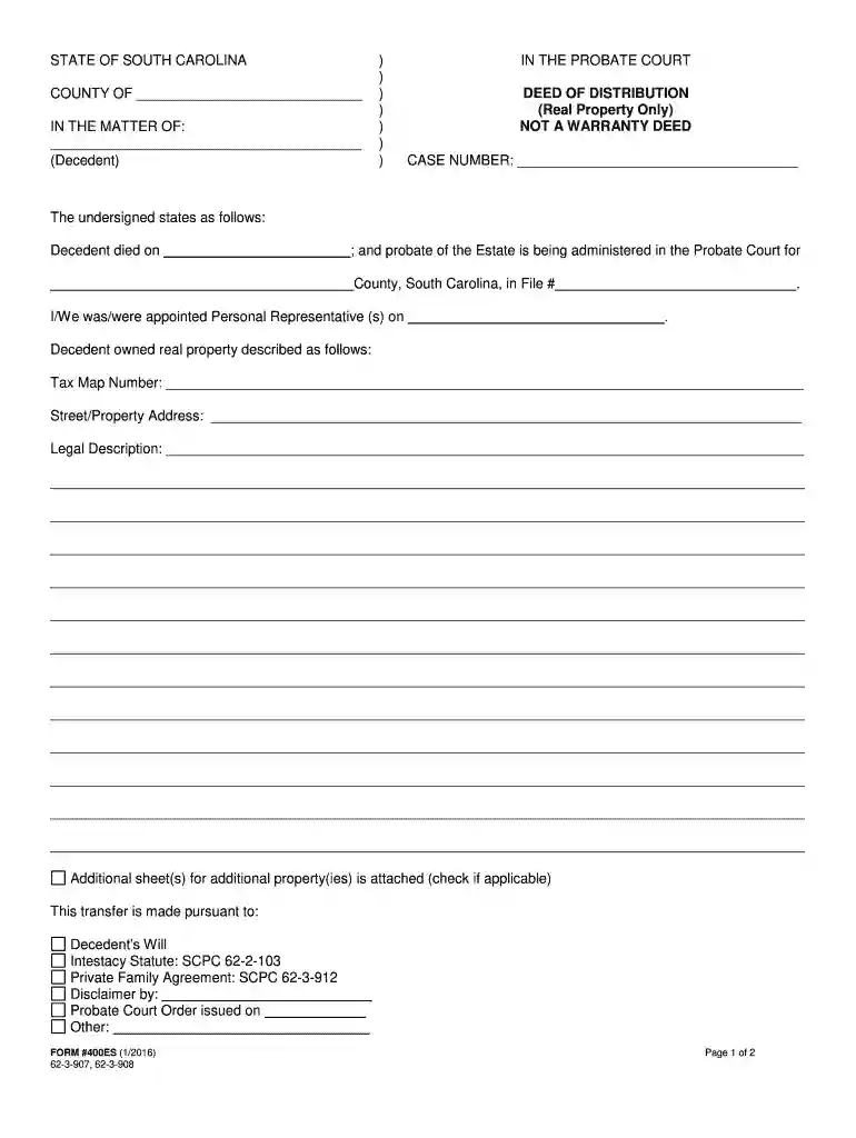 deed of distribution form 400es Preview on Page 1