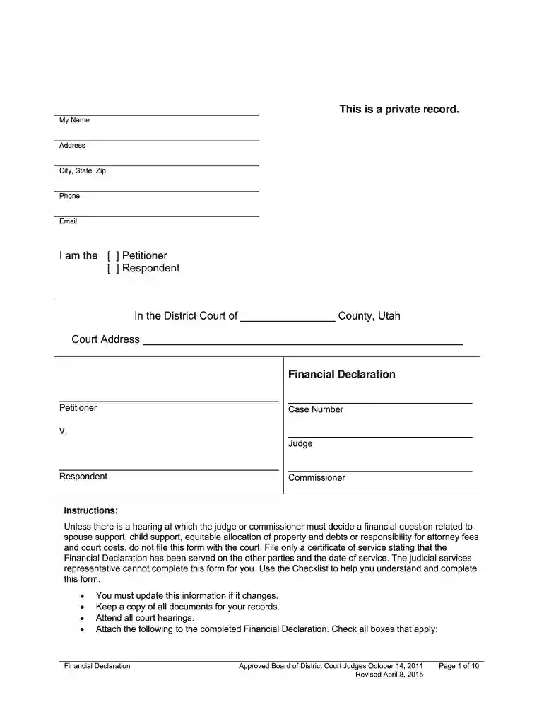 utah financial declaration Preview on Page 1