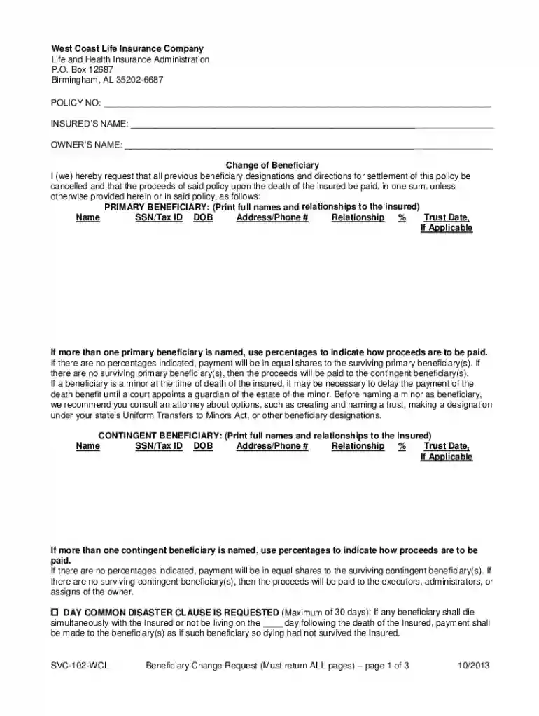 coast life change beneficiary form Preview on Page 1