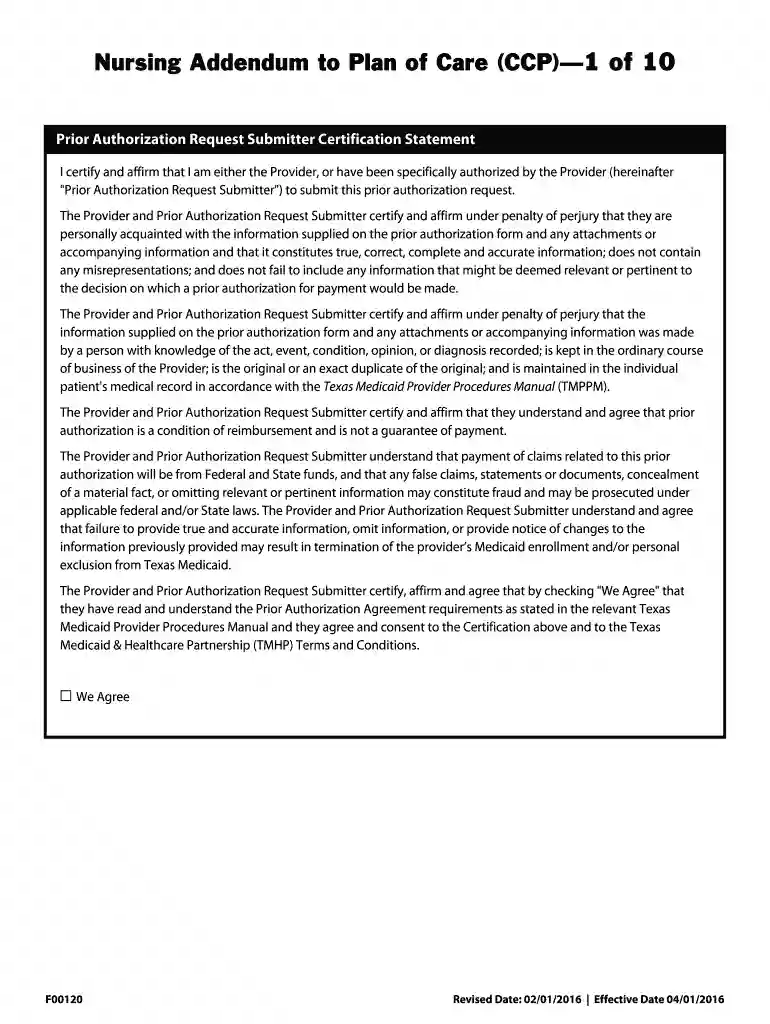 Nursing Addendum to Plan of Care (CCP) 1 of 10 - TMHP.com Preview on Page 1