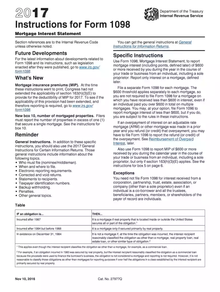 2016 instructions form 1098 2017 Preview on Page 1