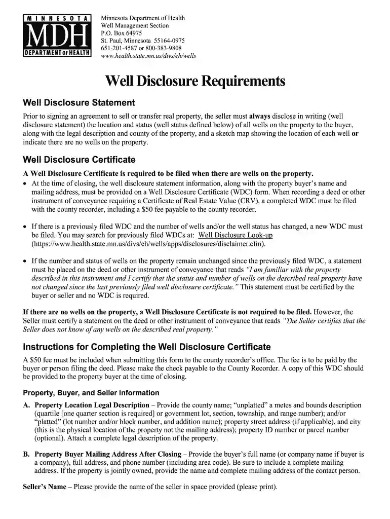 minnesota well disclosure certificate Preview on Page 1