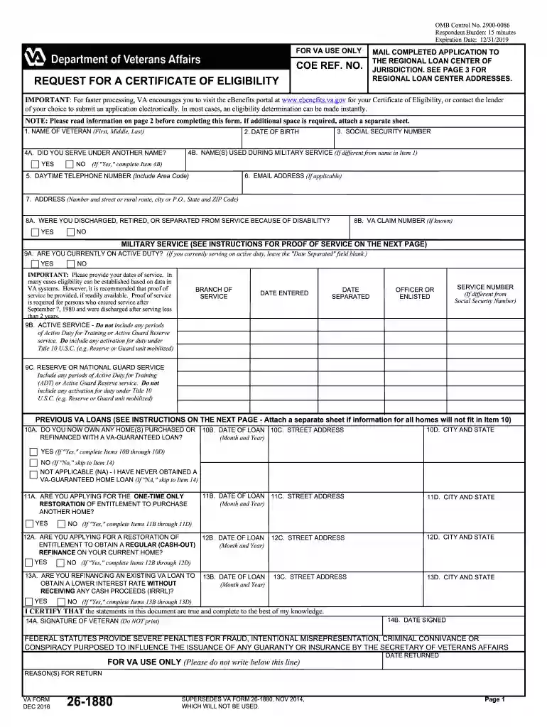 va form 26 1880 fillable Preview on Page 1