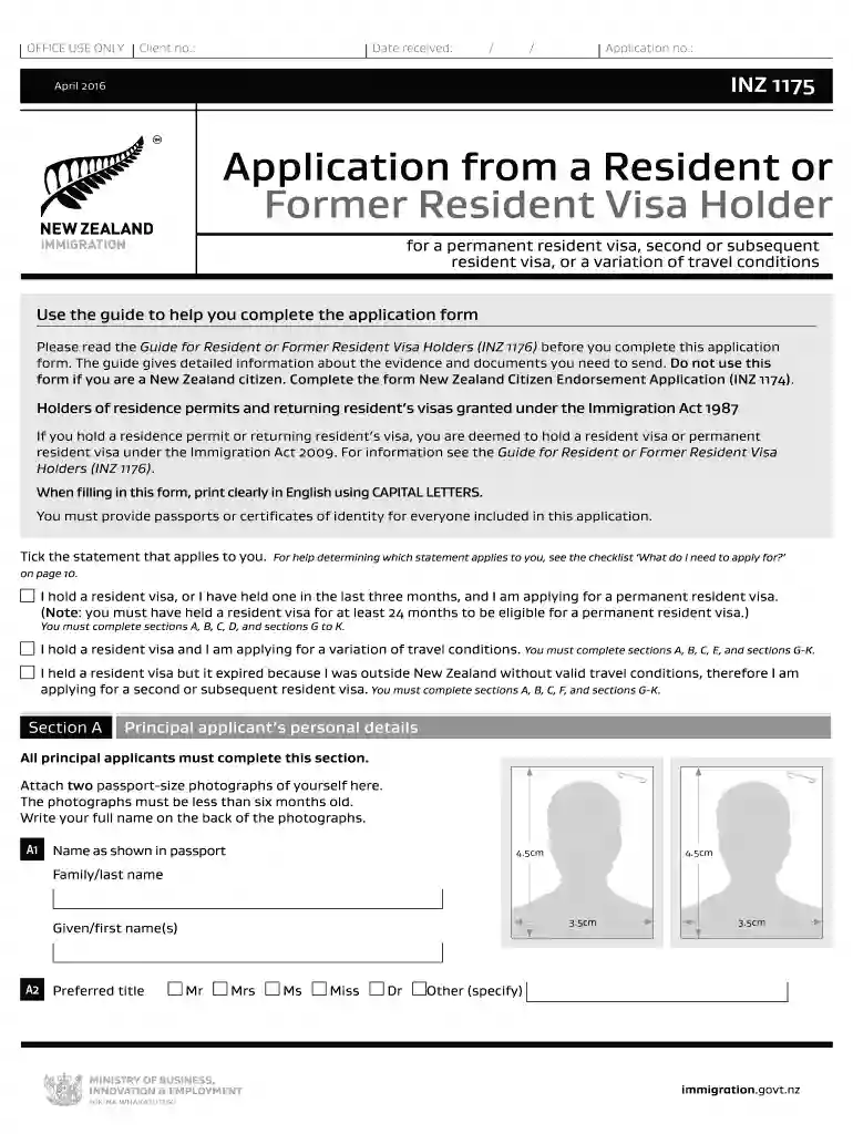 permanent residency nz form 1175 2022 Preview on Page 1