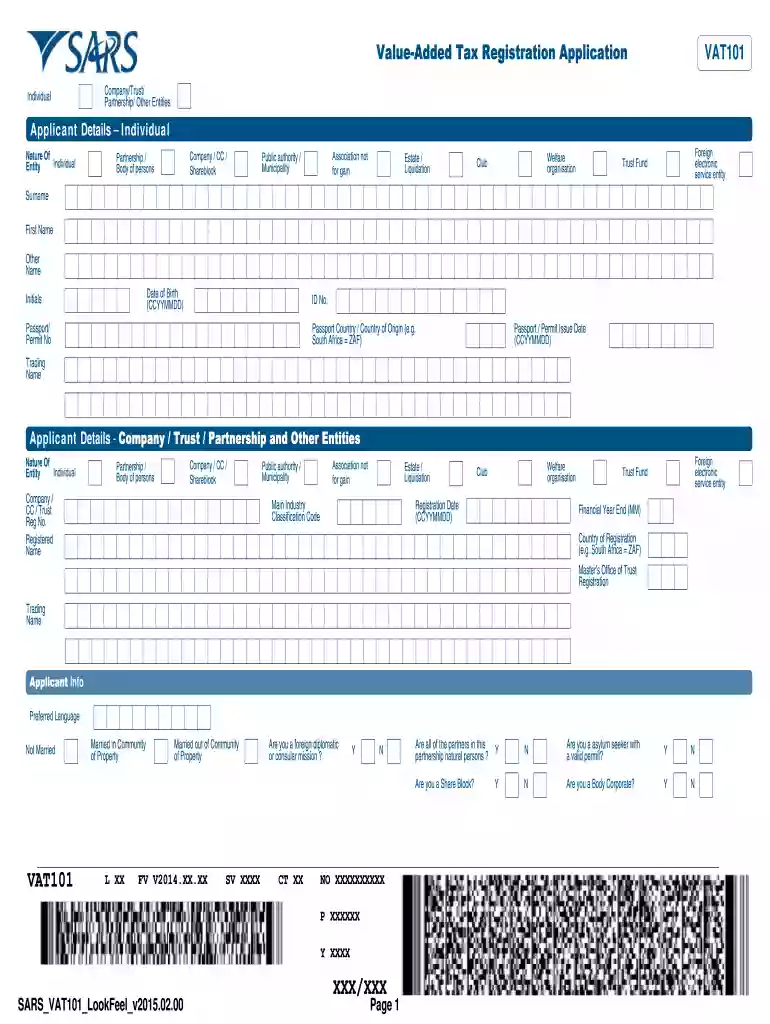 sars vat registration form Preview on Page 1