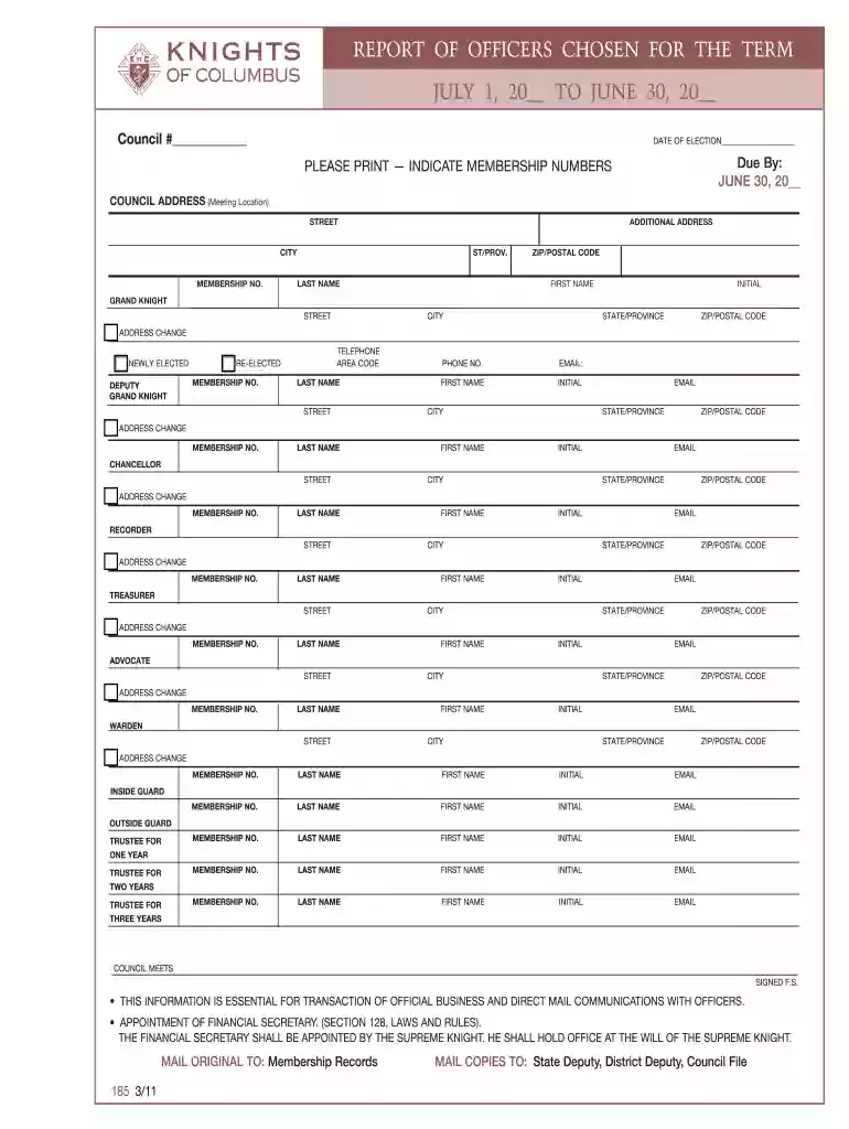 knights of columbus form 185 Preview on Page 1