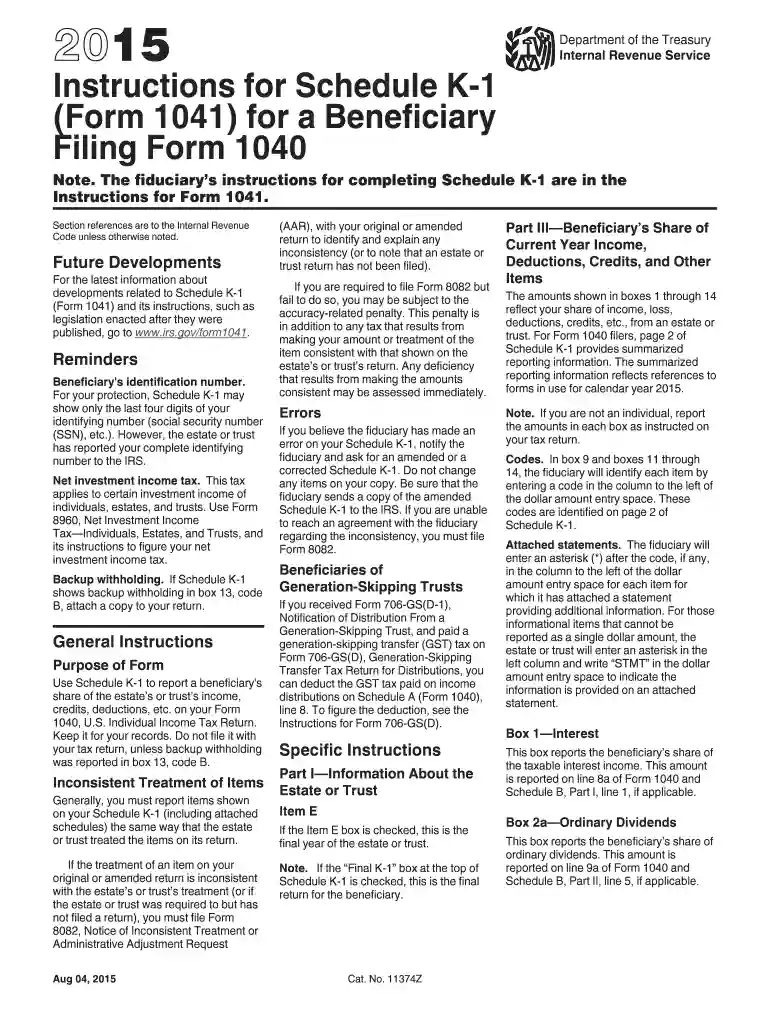irs k 1 form instructions 2015 Preview on Page 1