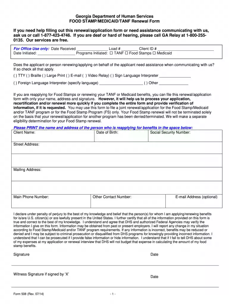 food stamp application form online georgia Preview on Page 1