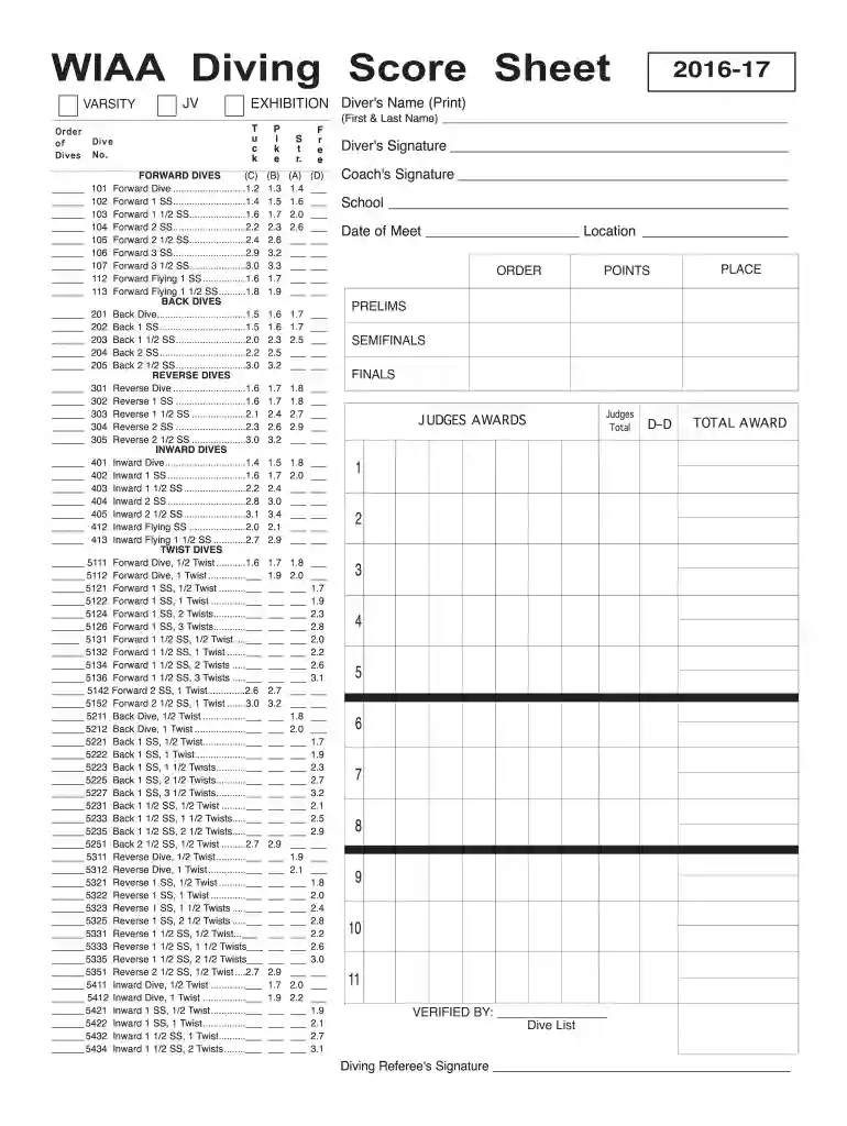 dive sheet generator Preview on Page 1