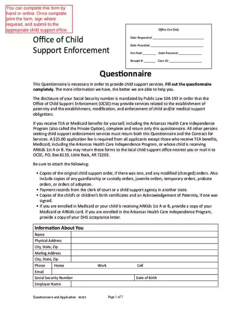 arkansas child support worksheet Preview on Page 1