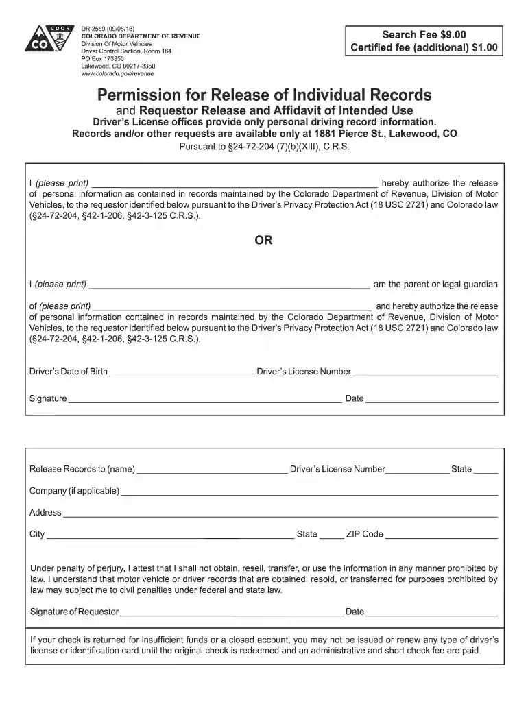 release of information form colorado Preview on Page 1