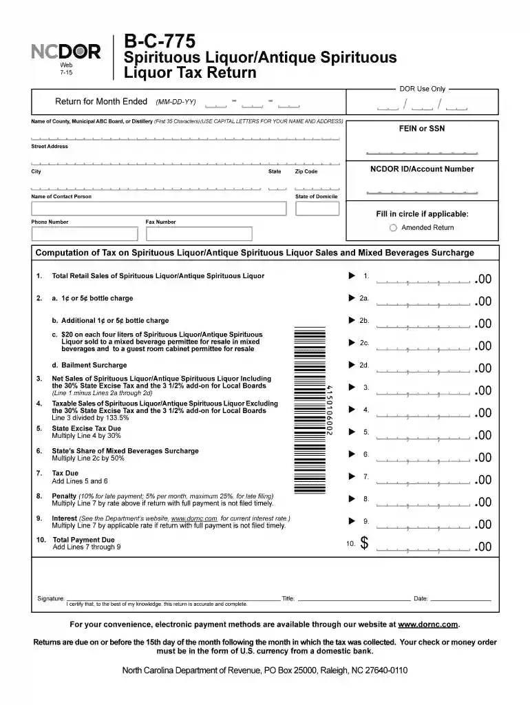 BC-775 - North Carolina Department of Revenue Preview on Page 1