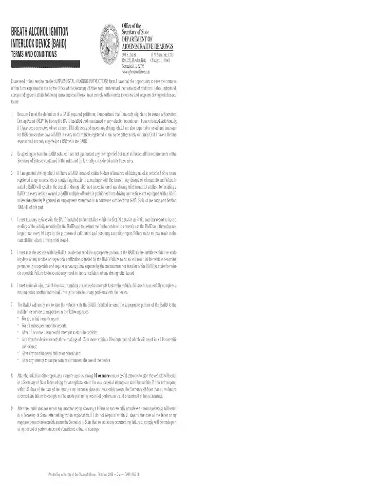 Breath Alcohol Ignition Interlock Device (BAIID) - Illinois Secretary of Preview on Page 1