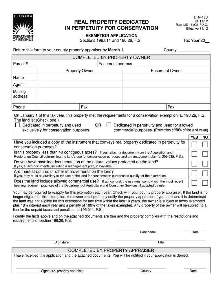 REAL PROPERTY DEDICATED IN PERPETUITY FOR CONSERVATION, EXEMPTION APPLICATION Preview on Page 1