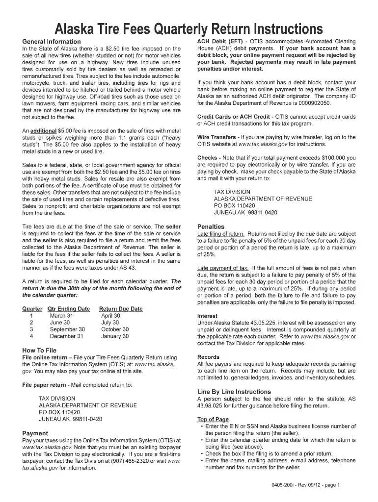 Tire Fees - Alaska Department of Revenue - Tax Division - State of Preview on Page 1