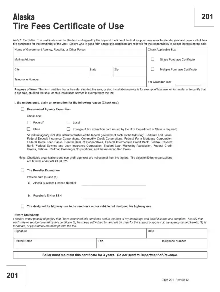 ak form 201 tire fees fillable Preview on Page 1