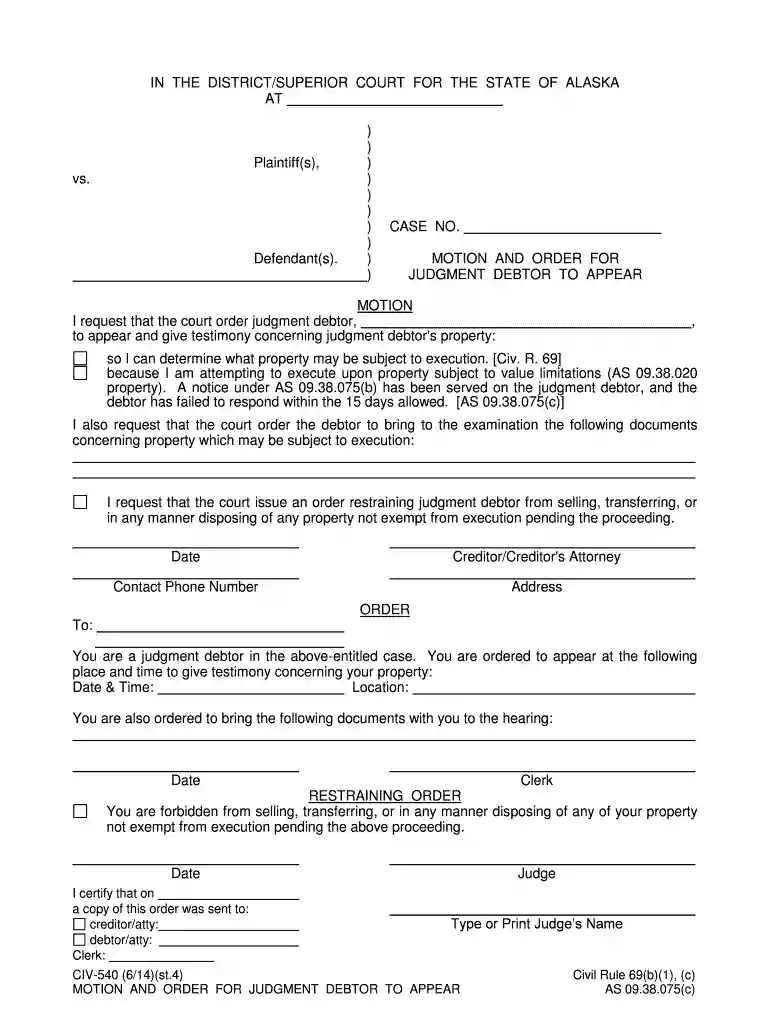 civ 540 form Preview on Page 1