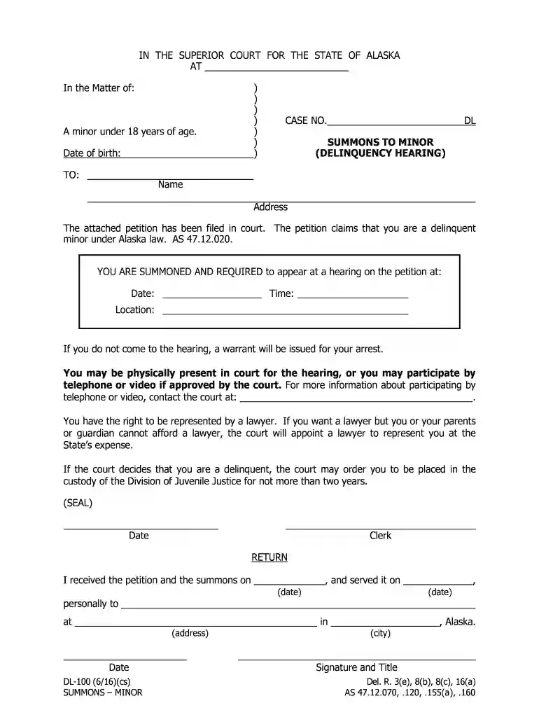alaska dl100 form Preview on Page 1