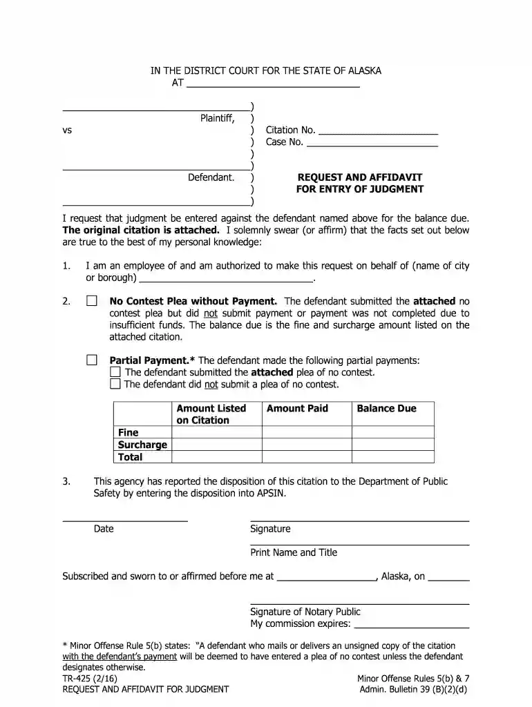 TR-425 - Alaska Court Records - State of Alaska Preview on Page 1
