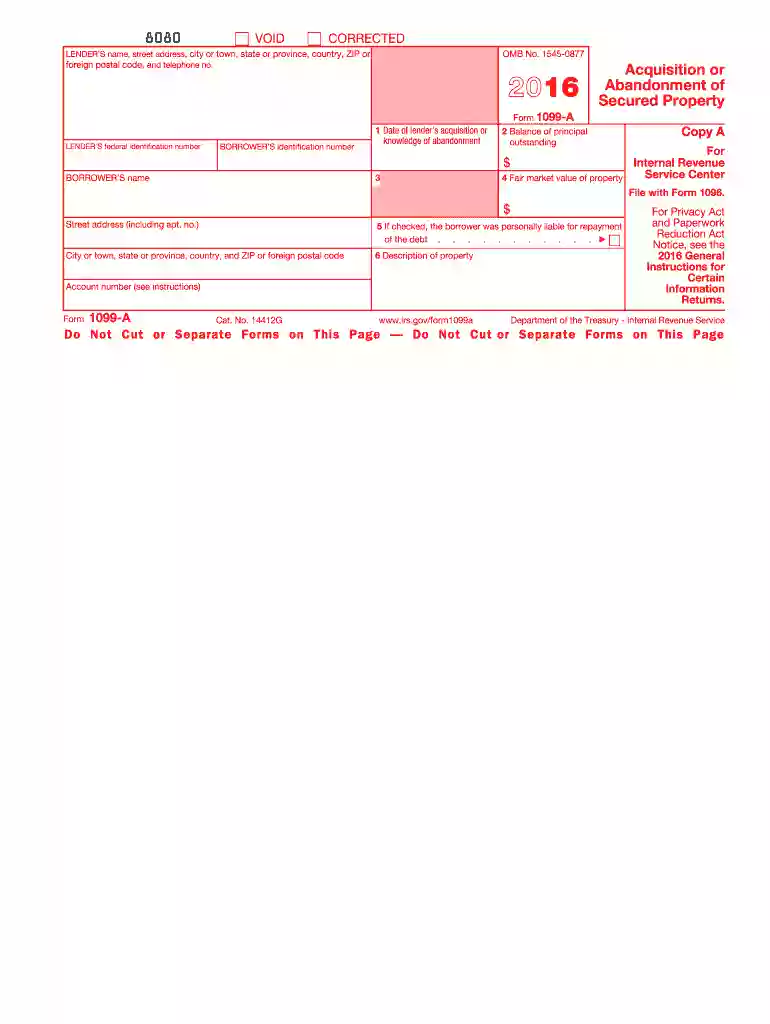 1099 a form 2016 Preview on Page 1