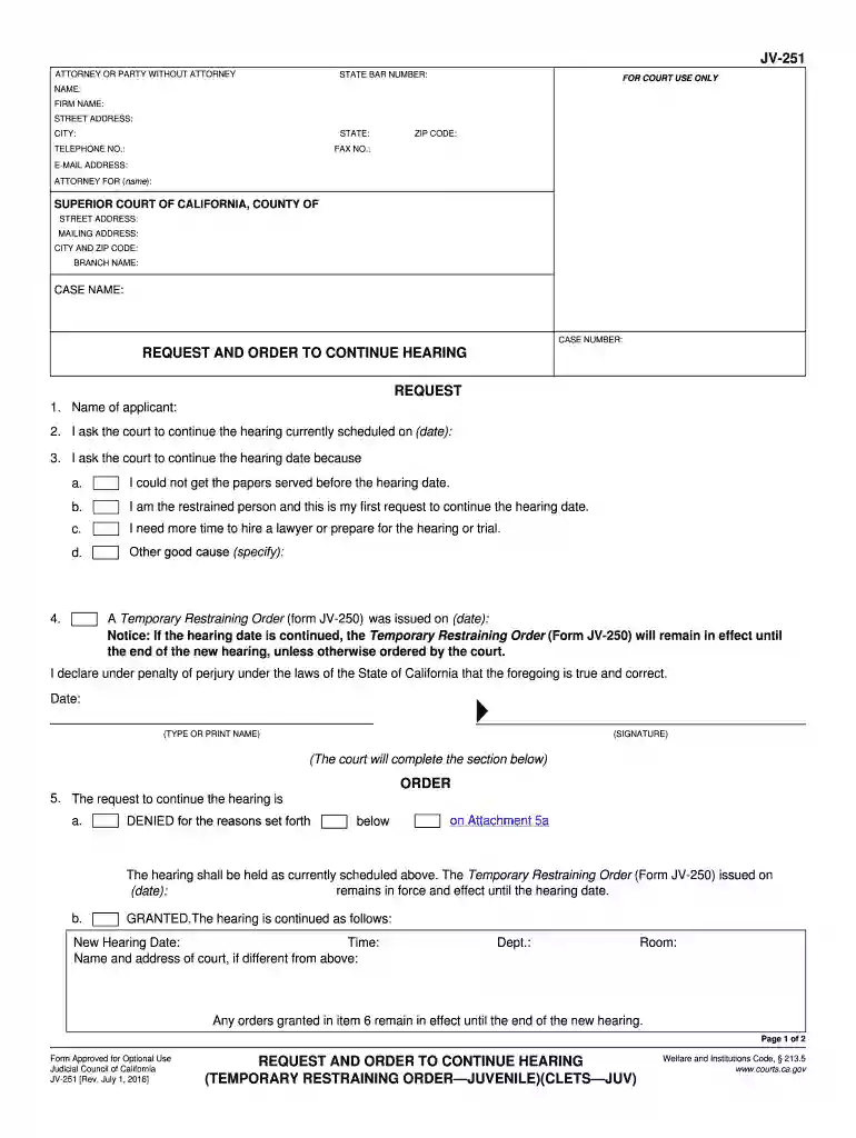 request order continue hearing Preview on Page 1