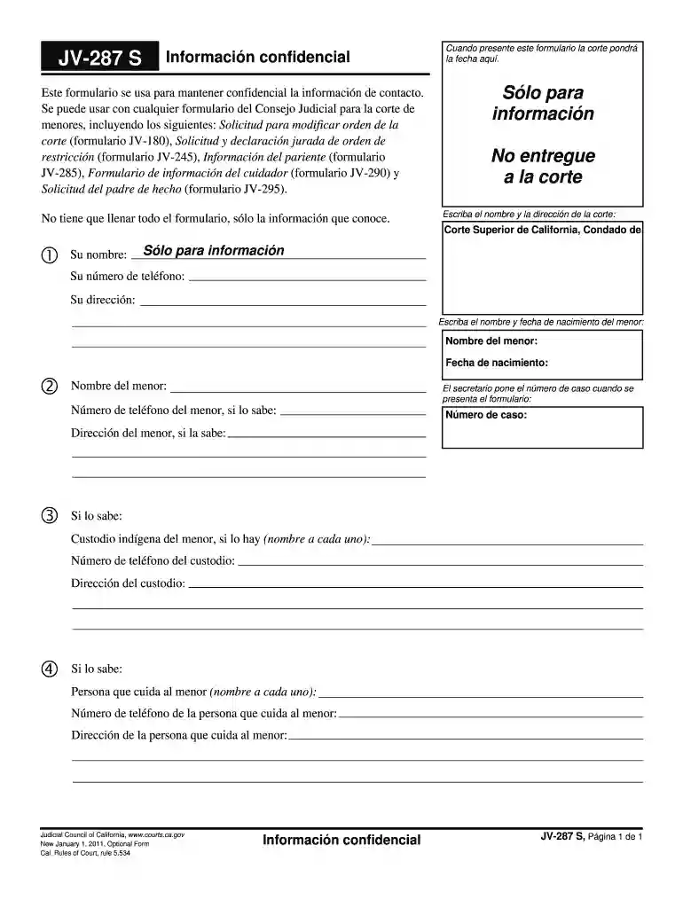 287 informaci confidencial form Preview on Page 1