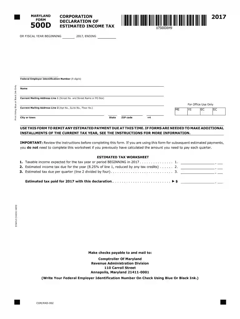 2017 md estimated form Preview on Page 1