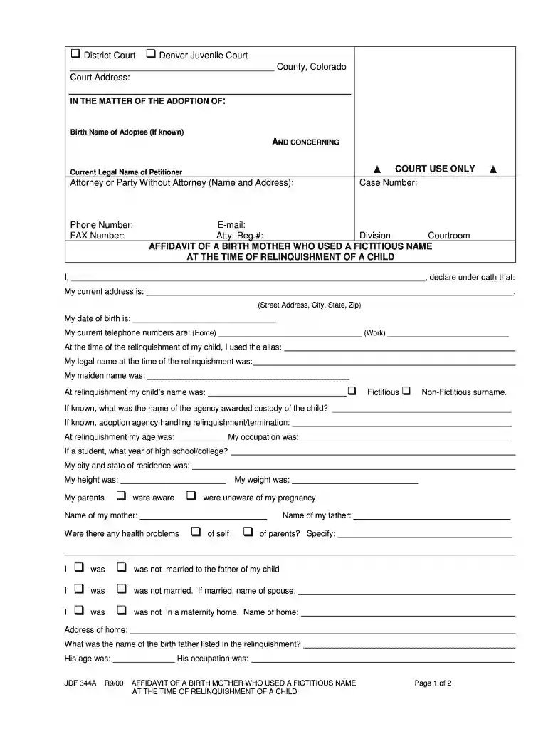 Motion And Affidavit To Open Adoption File By Adoptee JDF Preview on Page 1