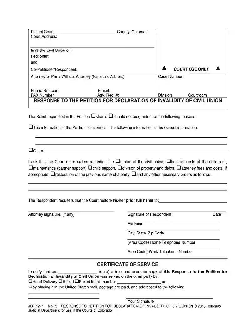 colorado response to petition for emancipation by minor form Preview on Page 1