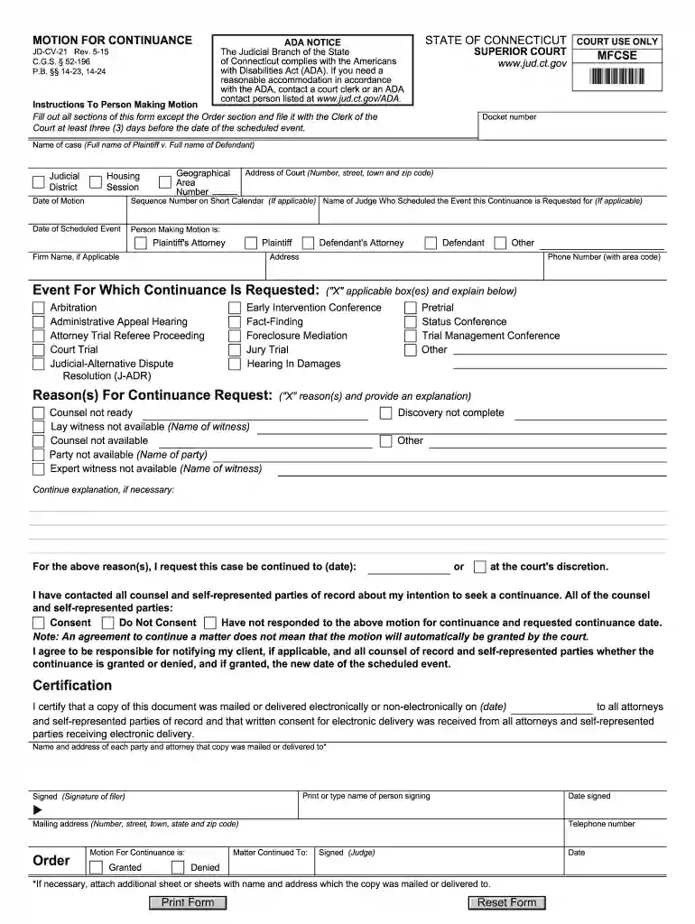 motion for continuance Preview on Page 1