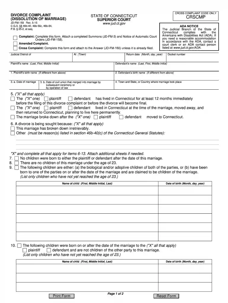 jd fm 159 2015-2019 form Preview on Page 1