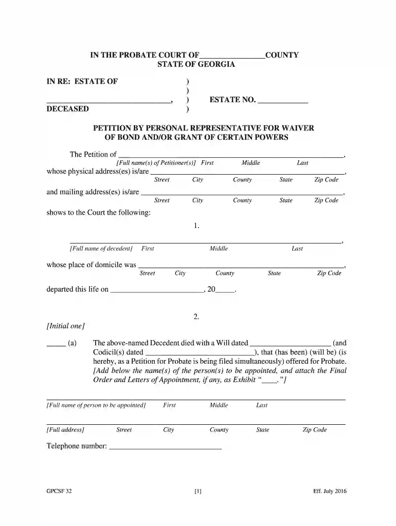 waiver bond form Preview on Page 1