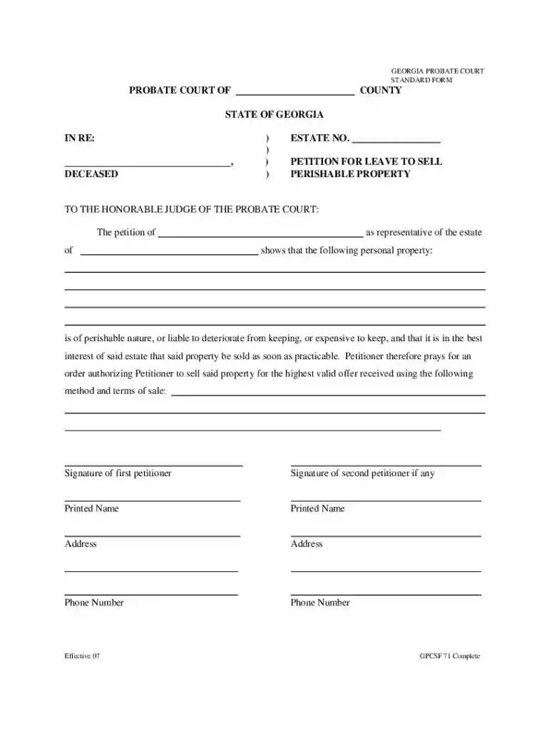 georgia probate forms Preview on Page 1