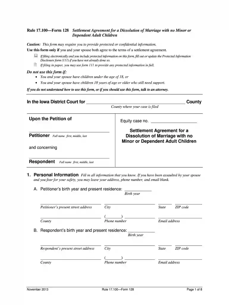 free printable divorce papers iowa Preview on Page 1