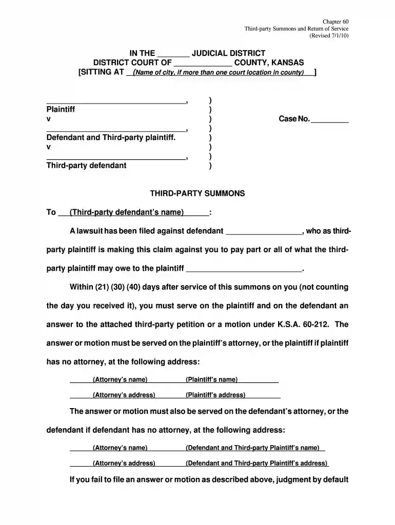 kansas summons form Preview on Page 1