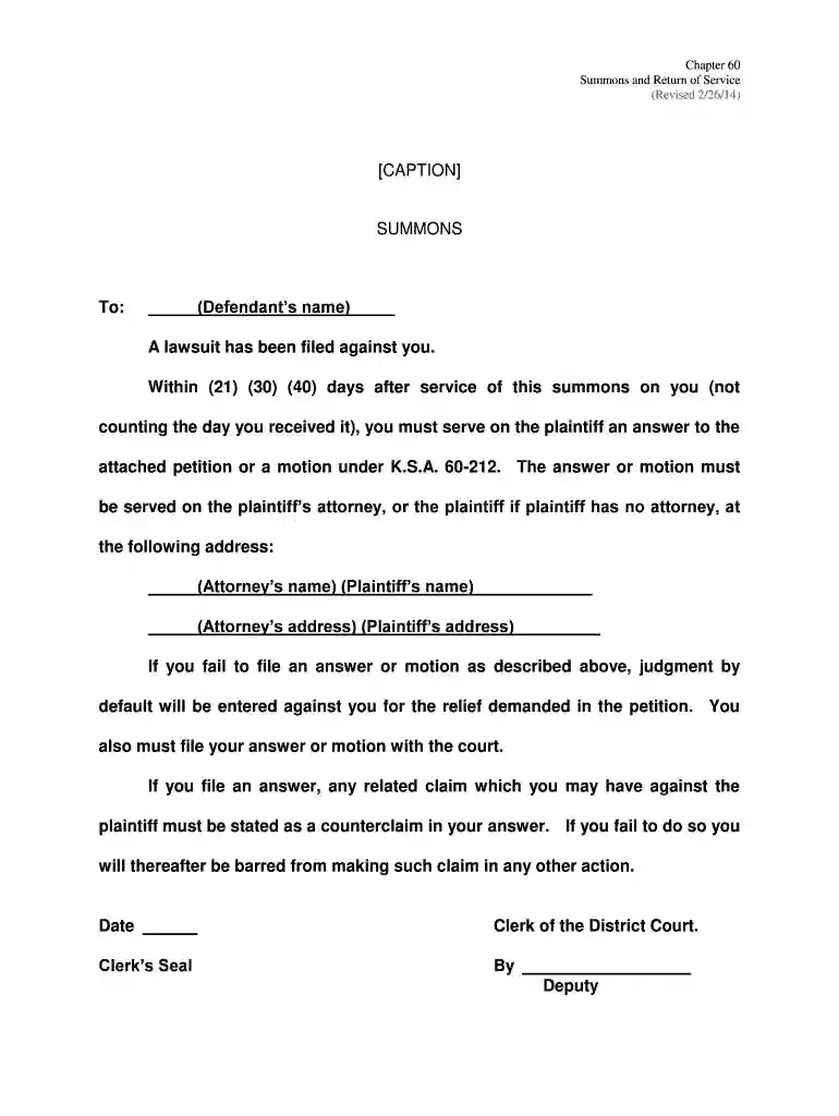 kansas summons service Preview on Page 1
