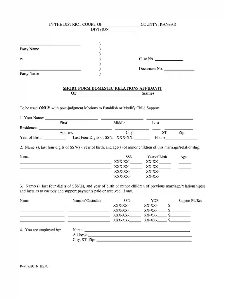 short domestic affidavit form Preview on Page 1