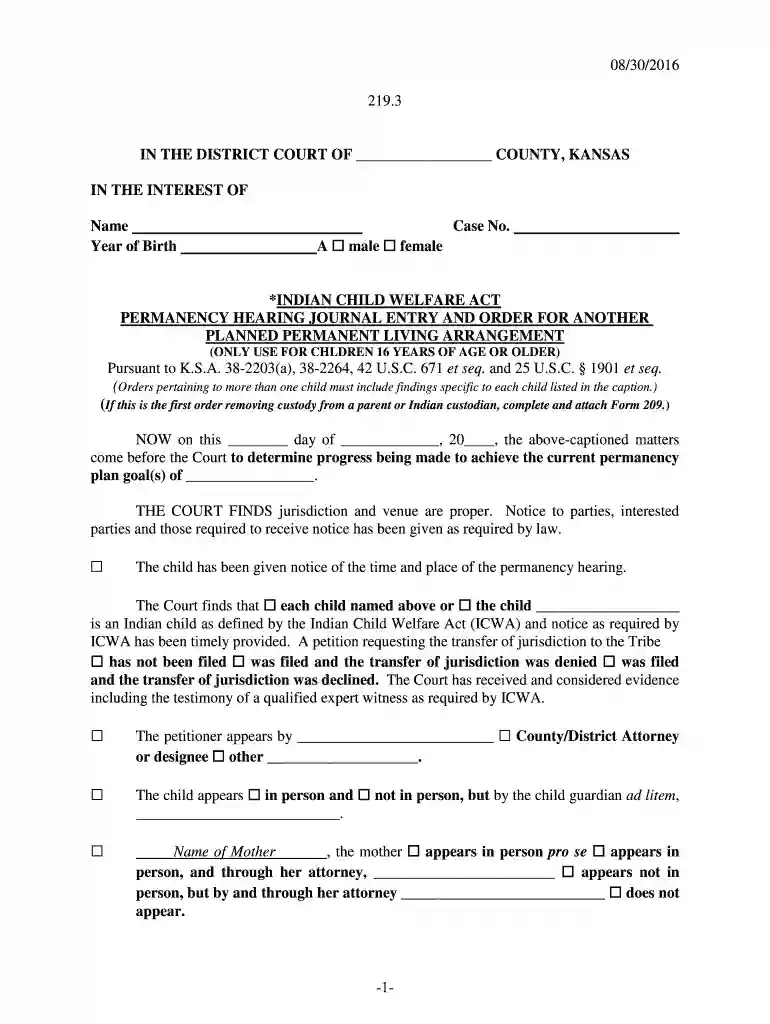08 30 2016 -1- 219 3 IN THE DISTRICT COURT OF - kansasjudicialcouncil Preview on Page 1