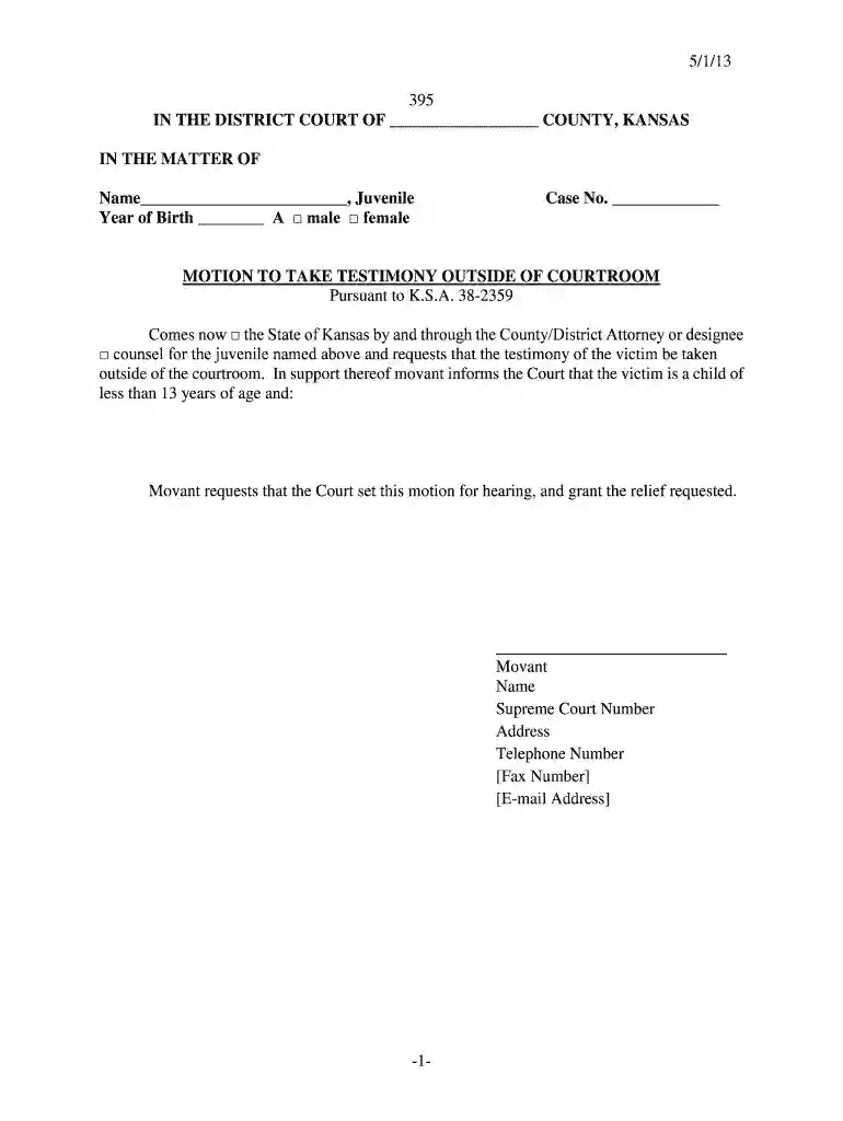 5 1 13 -1- 395 IN THE DISTRICT COURT OF COUNTY, KANSAS IN - kansasjudicialcouncil Preview on Page 1